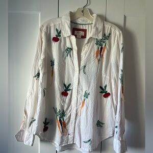 Anthropologie vegetable embroidered shirt 🥕🫛🫜